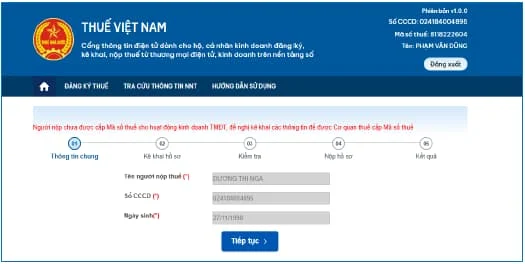 Màn hình cập nhật thông tin